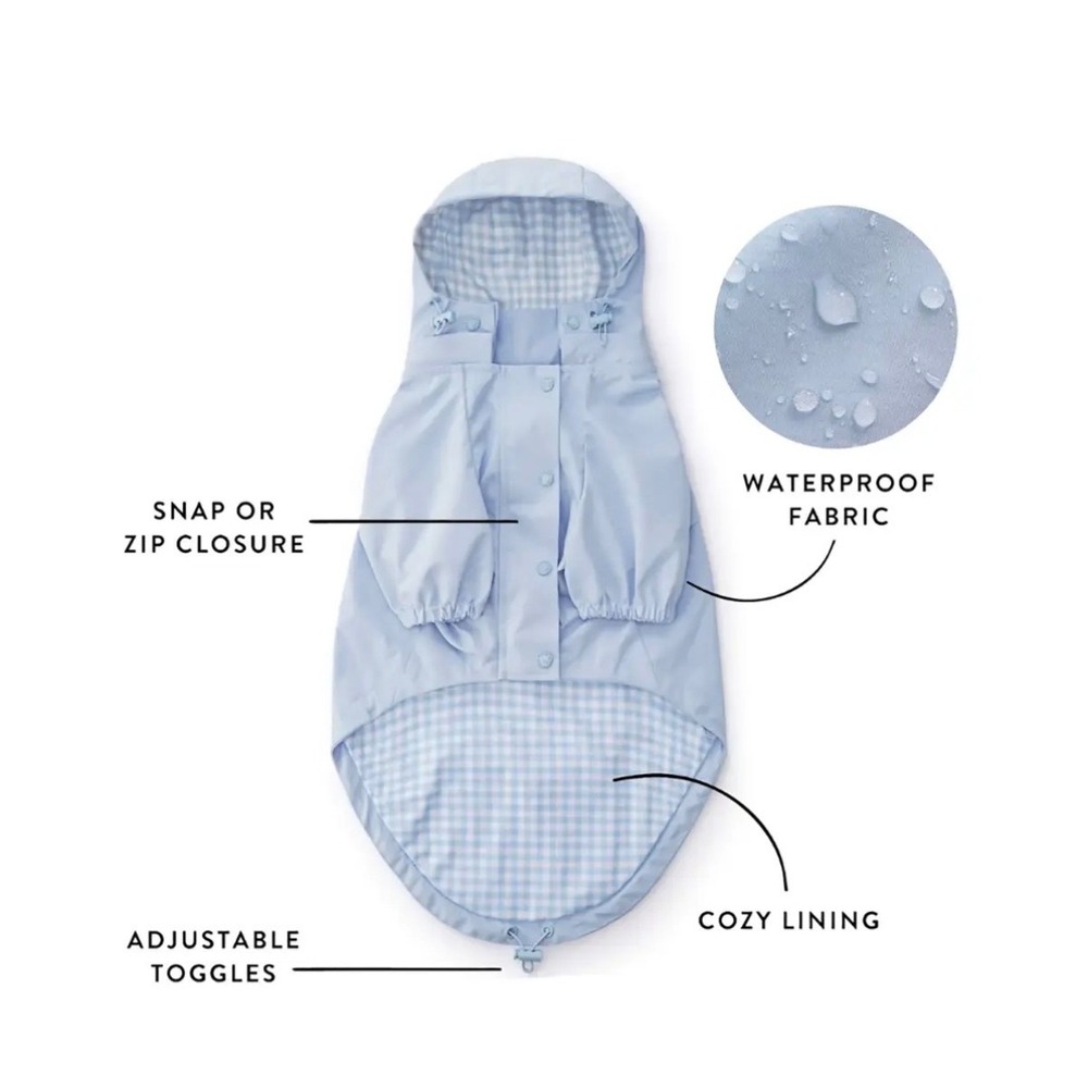 The Foggy Dog Sky Blue Dog Raincoat Gingham Lining Small JAC-00055-03 NWT - Picture 2 of 7